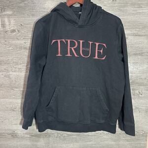 True Religion Pullover Hoodie Sweatshirt Mens Large Embroidered Burgundy Logo